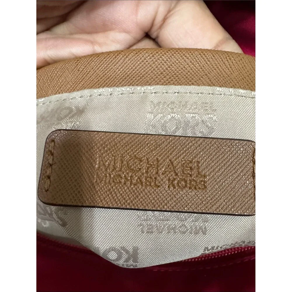 Michael Kors Kempton Nylon Tote Red Tan Leather Trim Travel Casual Contemporary
